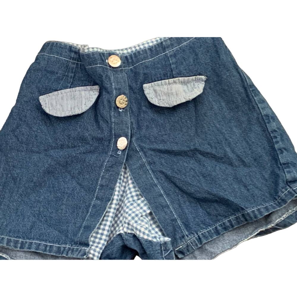 Miss Lana y2k Vintage Skirt 6X Button Front Denim Elastic Waist Check Skort